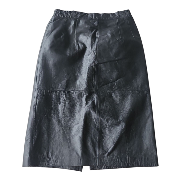 Vintage Diversity Genuine Leather Skirt Black Midi Pencil Fully Lined Size 10 - Picture 1 of 9